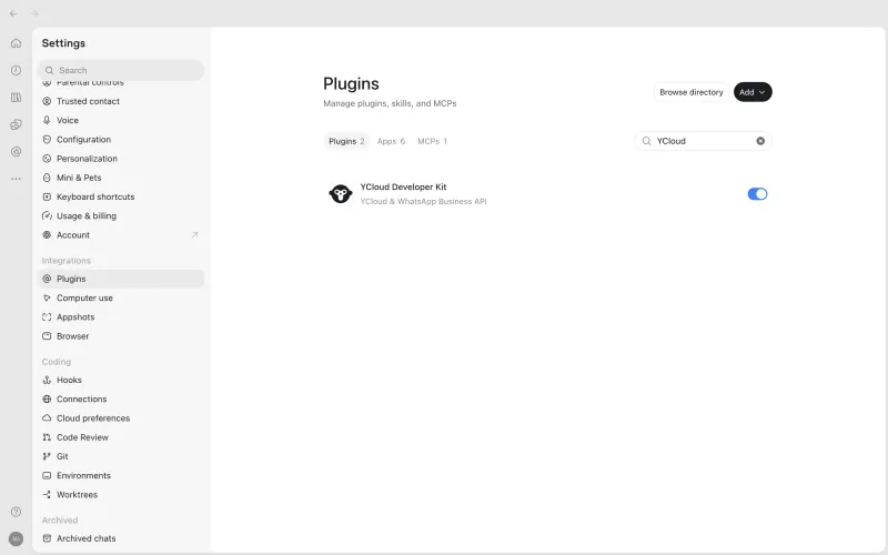 Find and Enable YCloud Developer Kit