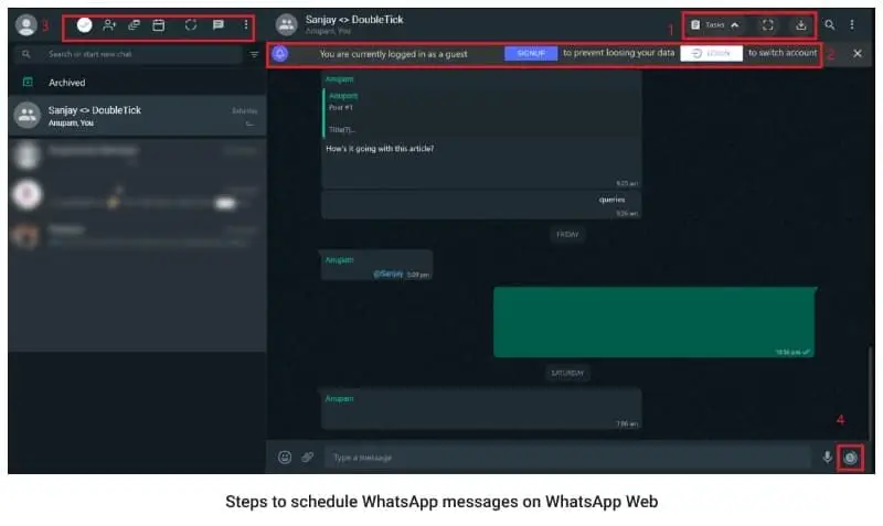 Jadwalkan Pesan WhatsApp di WhatsApp Web Menggunakan Blueticks