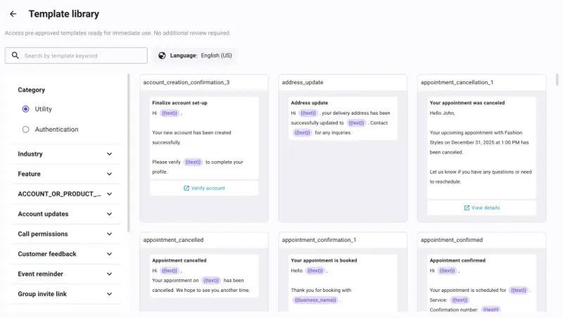 YCloud WhatsApp Template Library