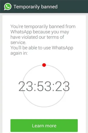 Temporary WhatsApp account ban