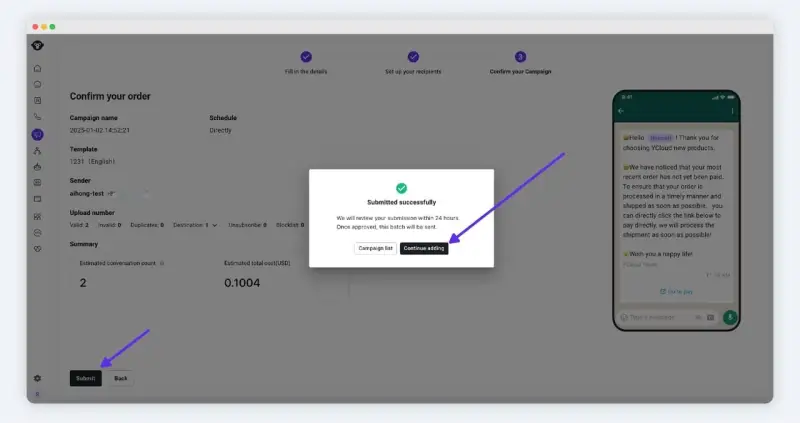 如何在ycloud上进行whatsapp爆炸?