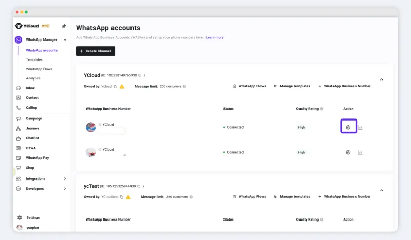 如何在 YCloud 上启用 WhatsApp 通话